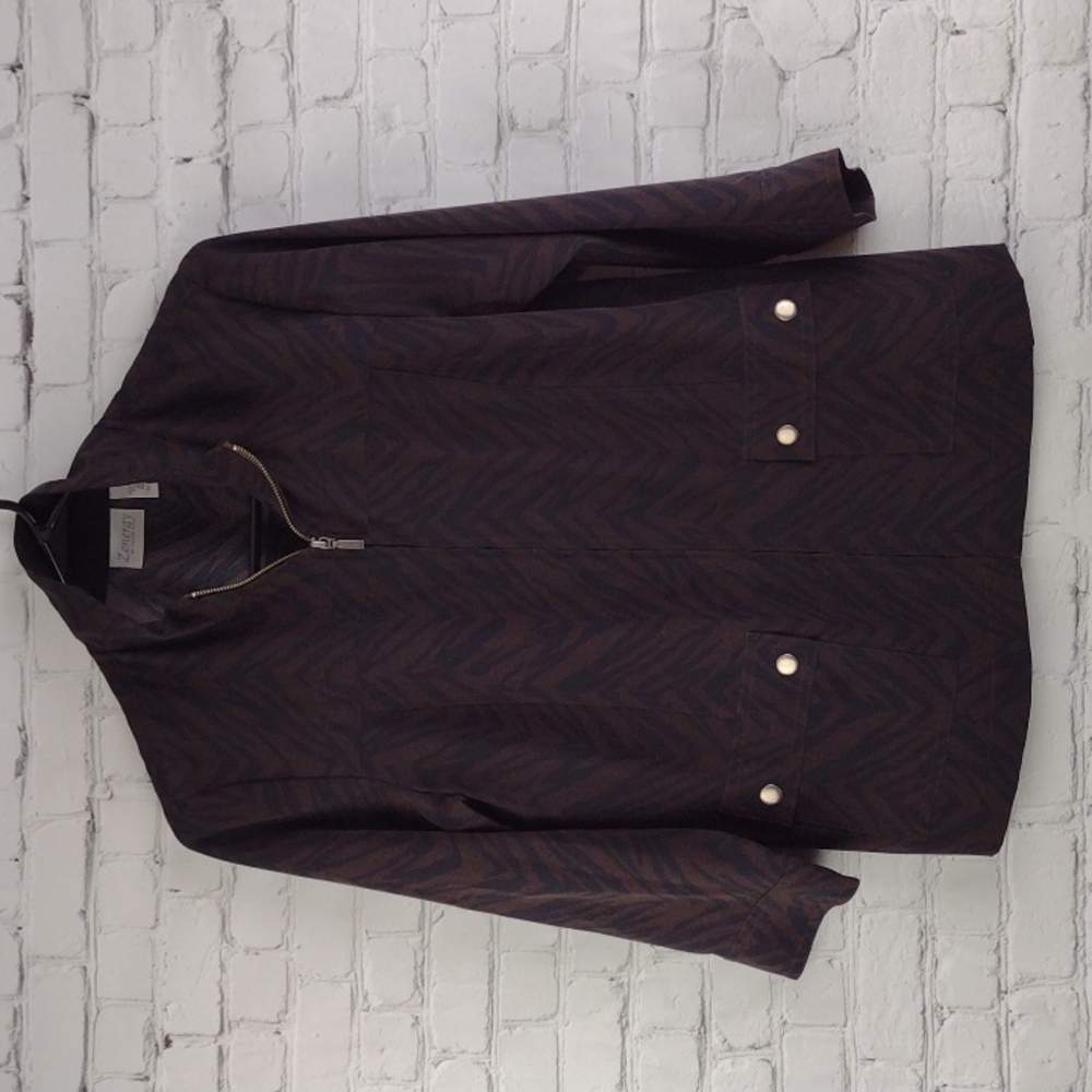 Chico's sz 0 Zenergy Brown Black Stretch Jacket Small